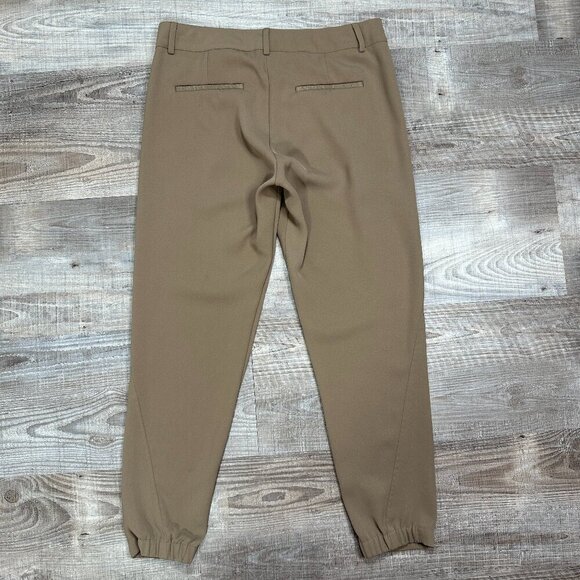 VINCE. Women's Size 6 Asymmetric Harem Trousers Leather Trim Brown Taupe - Picture 5 of 16